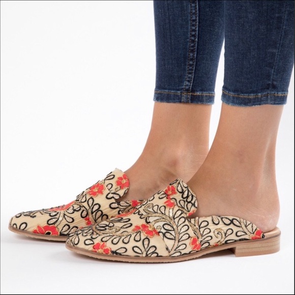 Free People Shoes - Free People Loafers Slides Mules Gold Red Black 40